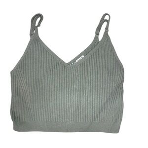 Olive Green Ribbed Cropped Abercrombie & Fitch Spaghetti Strap Tank Top Size XL